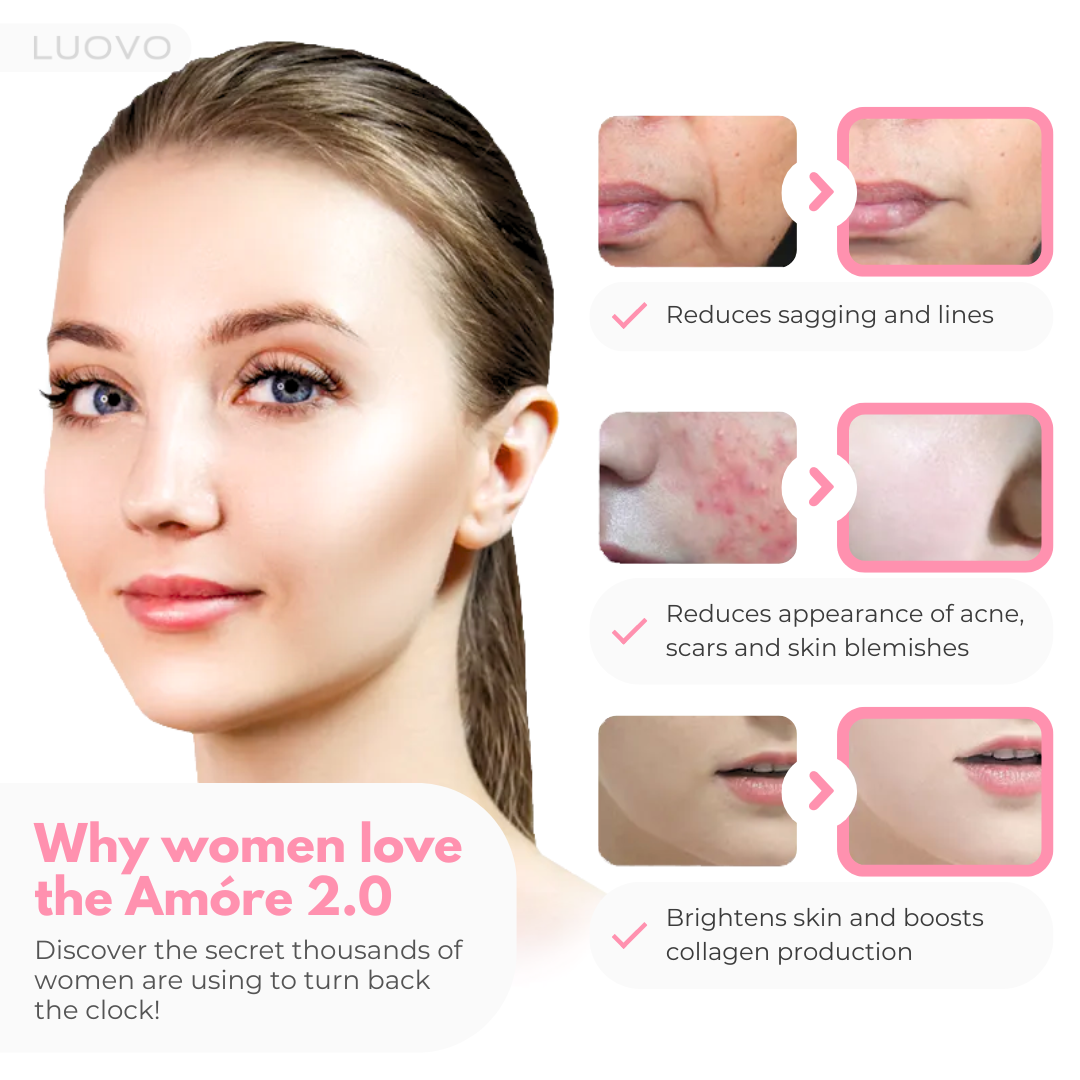 Why women love the Luovo Amore 2.0: Discover the cosmetic secret women are using to turn back the clock on their skin. Reduces sagging skin and fine lines, reduces appearance of acne, skin blemishes and scars, brightens skin and boosts collagen production.